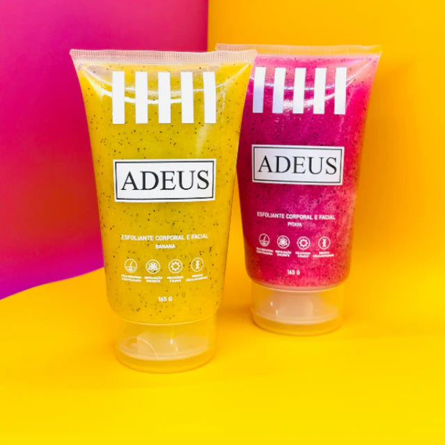 Kit Exfoliantes Adeus Duo – Banana & Pitaya para rostro y cuerpo, 2 x 165g