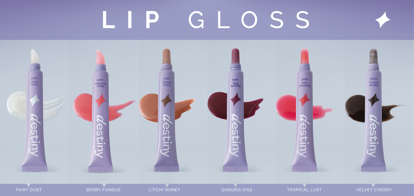 Destiny Lip Gloss by La Segura – Natural Shine, Non-Sticky & Hydrating – 6 Shades | Brillo Labial