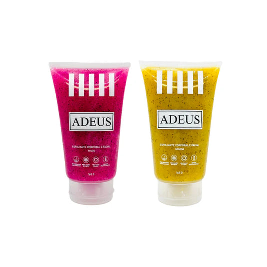 Kit Exfoliantes Adeus Duo – Banana & Pitaya para rostro y cuerpo, 2 x 165g
